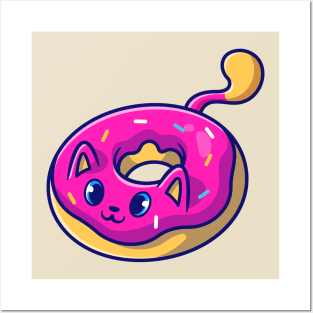 Cute Cat Doughnut Cartoon Posters and Art